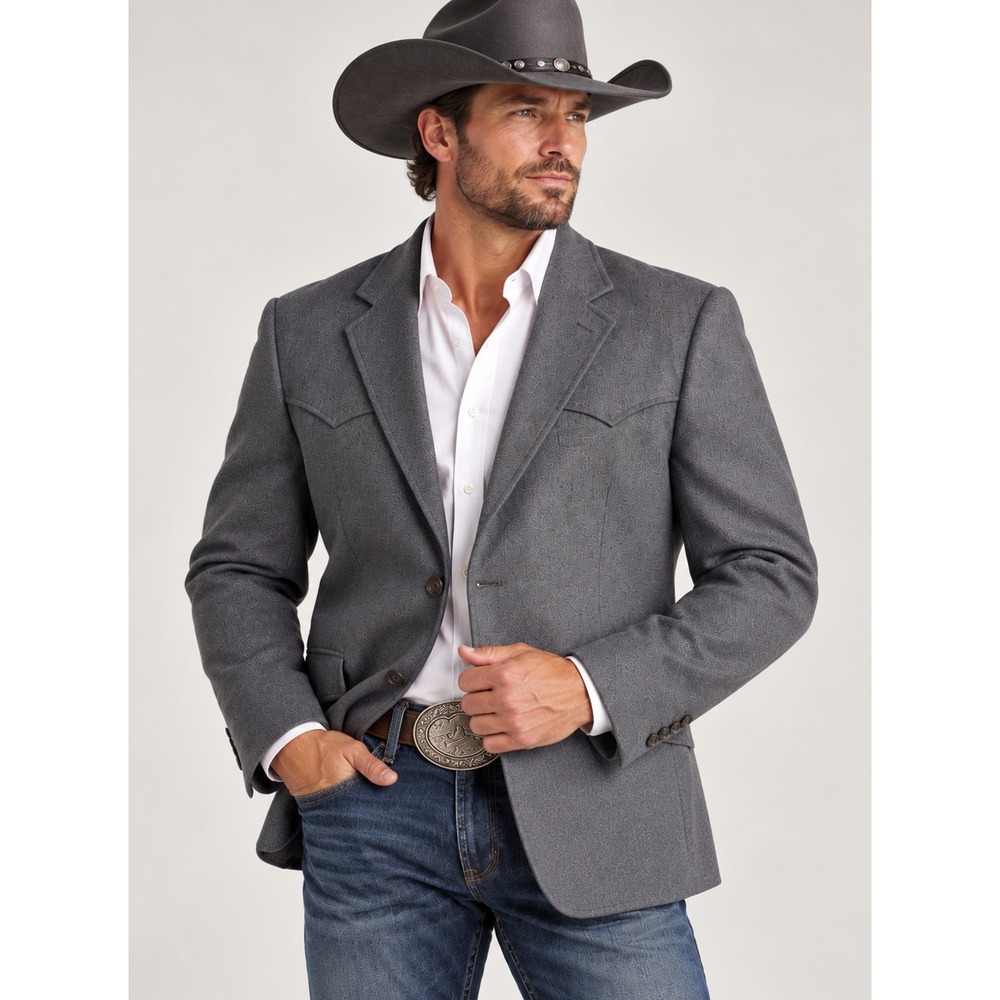 Mens Grey Western Sport Coat Blazer Jacket with Yoke Detail sz 44